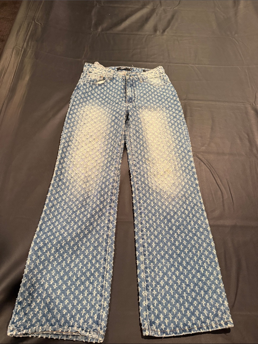 Jaded London Blue Patterned Wide-Leg Jeans with Subtle Fade